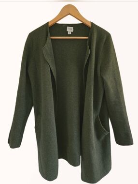 🖤 J.Crew Olive Green Open Front Cardigan XS Lightweight Cotton Knit Pockets